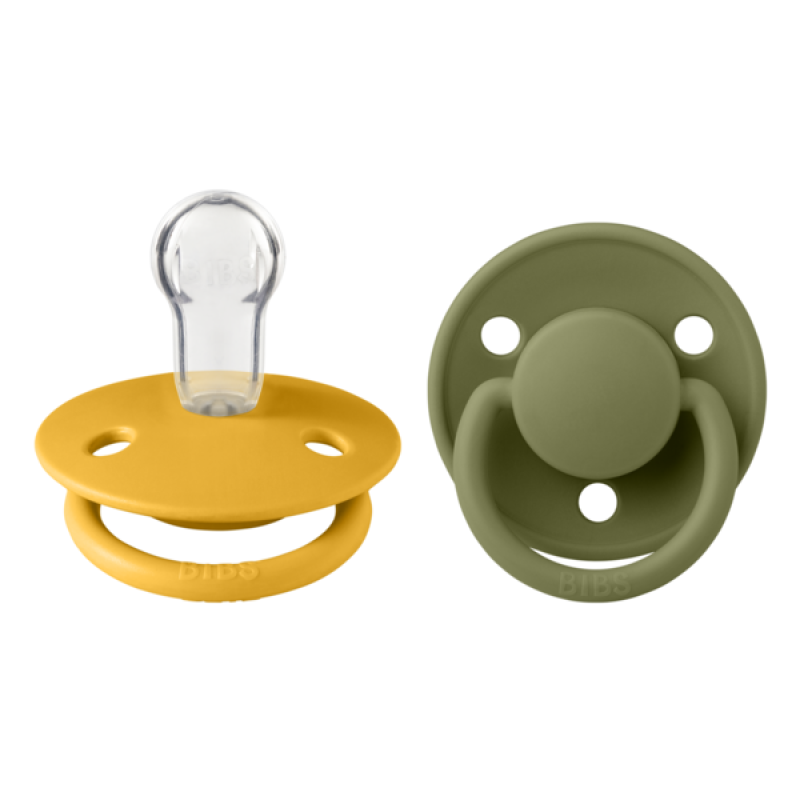Bibs Σετ Πιπίλες 2τμχ – De Lux – Honey Bee/Olive – Στρογγυλή/Σιλικόνη One Size