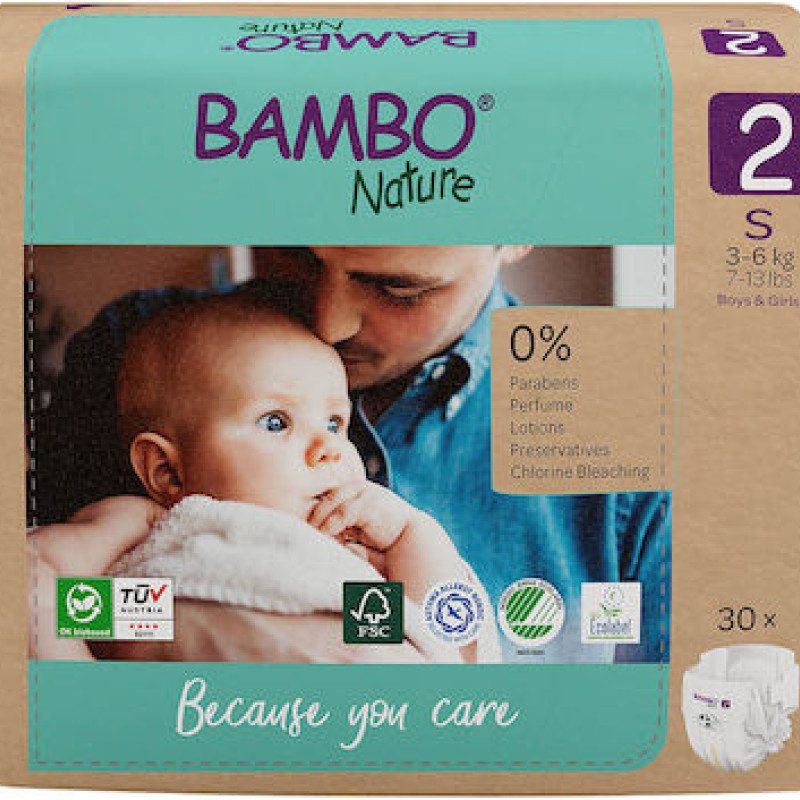 Bambo Nature Eco Friendly Πάνες Με Αυτοκόλλητο No2 Για 3-6Kg 30Τμχ