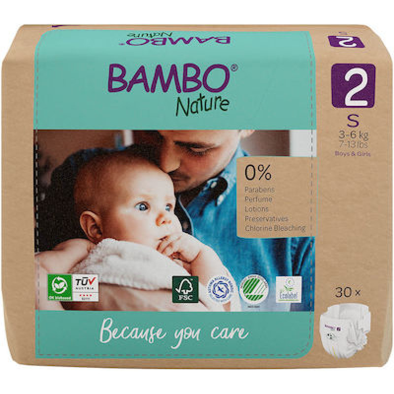 Bambo Nature Eco Friendly Πάνες Με Αυτοκόλλητο No2 Για 3-6Kg 30Τμχ