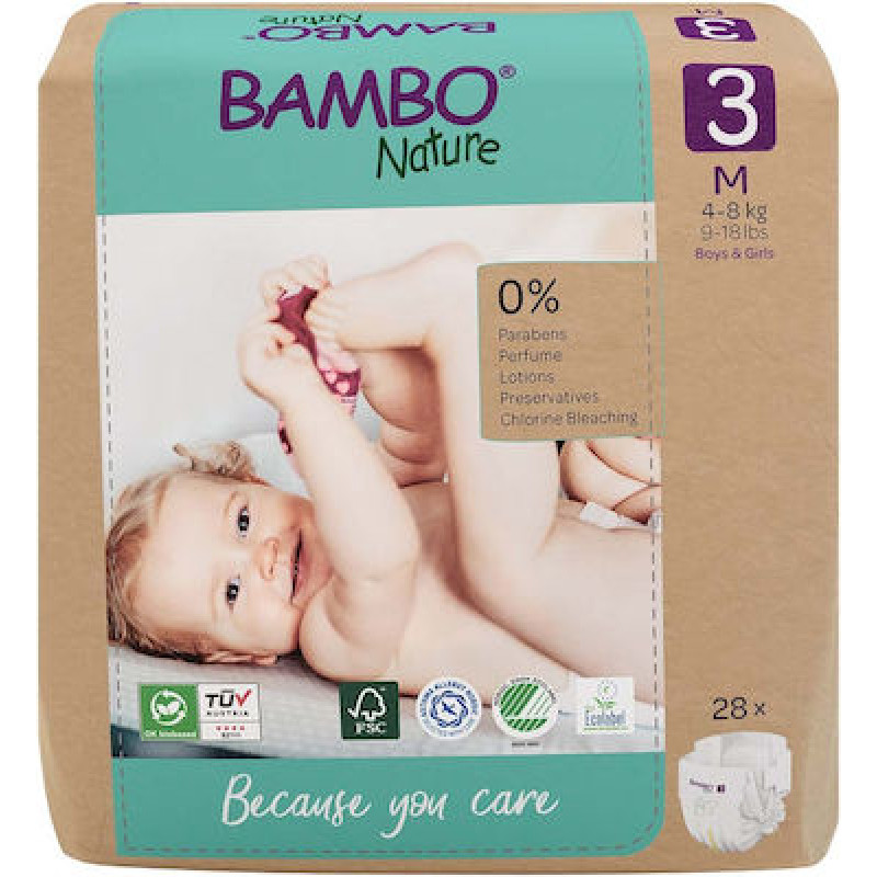 Bambo Nature Eco Friendly Πάνες Με Αυτοκόλλητο No3 Για 4-8Kg 28Tμχ