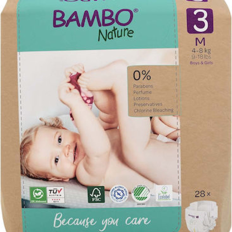 Bambo Nature Eco Friendly Πάνες Με Αυτοκόλλητο No3 Για 4-8Kg 28Tμχ Bambo Nature Eco Friendly Πάνες Με Αυτοκόλλητο No3 Για 4-8Kg 28Tμχ