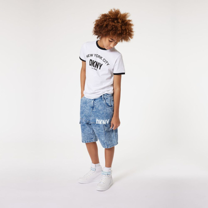 DKNY Κοντομάνικη Μπλούζα Λευκή Με Μαύρες Λεπτομέρειες 