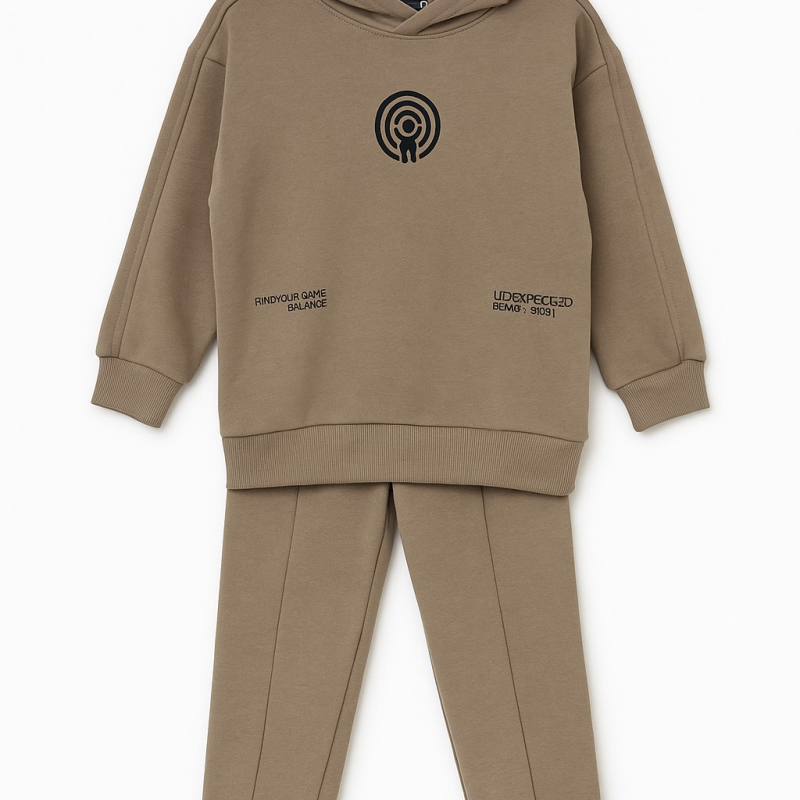 Gang Παιδικές Φόρμες Σετ Μπλούζα Με Κουκούλα & Παντελόνι Μπεζ 