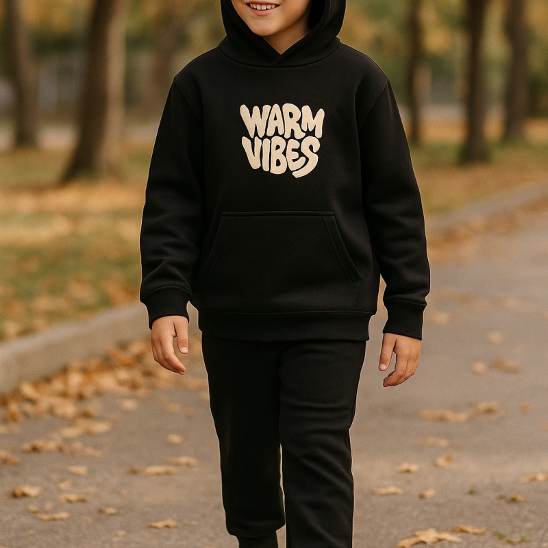 Gang Παιδικές Φόρμες Μαύρη Μπλούζα Με Κουκούλα & Μαύρο Παντελόνι 