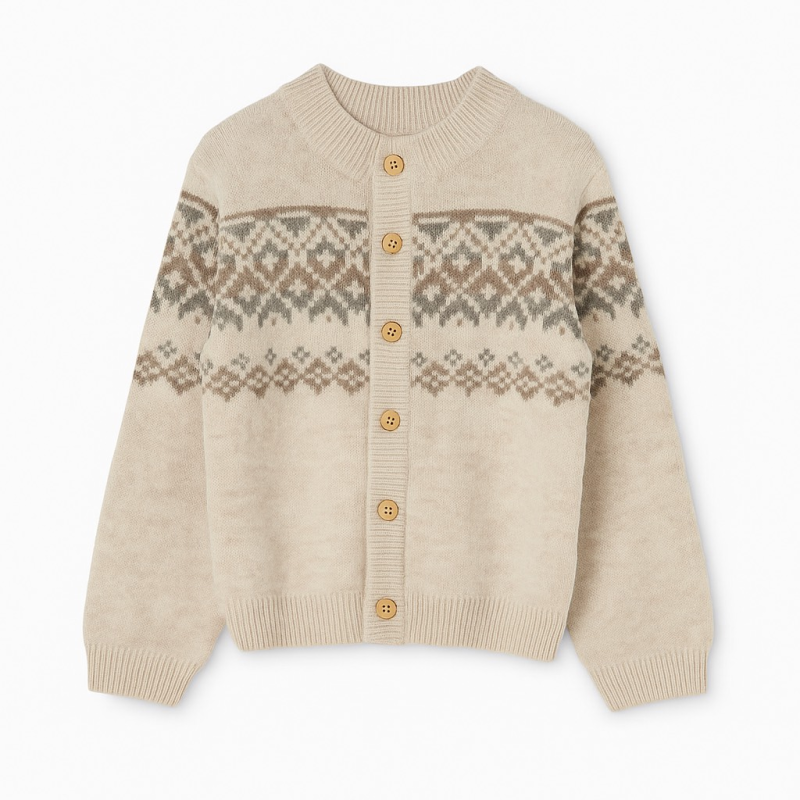 Παιδική Πλεκτή Ζακέτα Μπεζ με Σχέδιο Nordic