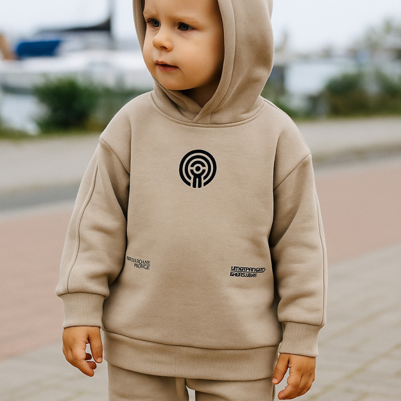 Gang Παιδικές Φόρμες Σετ Μπλούζα Με Κουκούλα & Παντελόνι Μπεζ 