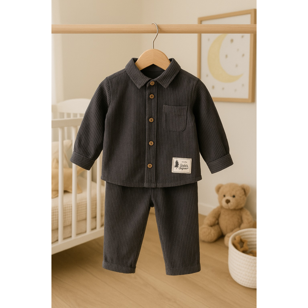 Παιδικό Κοτλέ Σετ Πουκάμισο Με Παντελόνι – Γκρι Ανθρακί