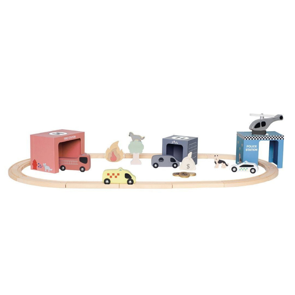 Jabadabado Ξύλινος σιδηρόδρομος με οχήματα διάσωσης