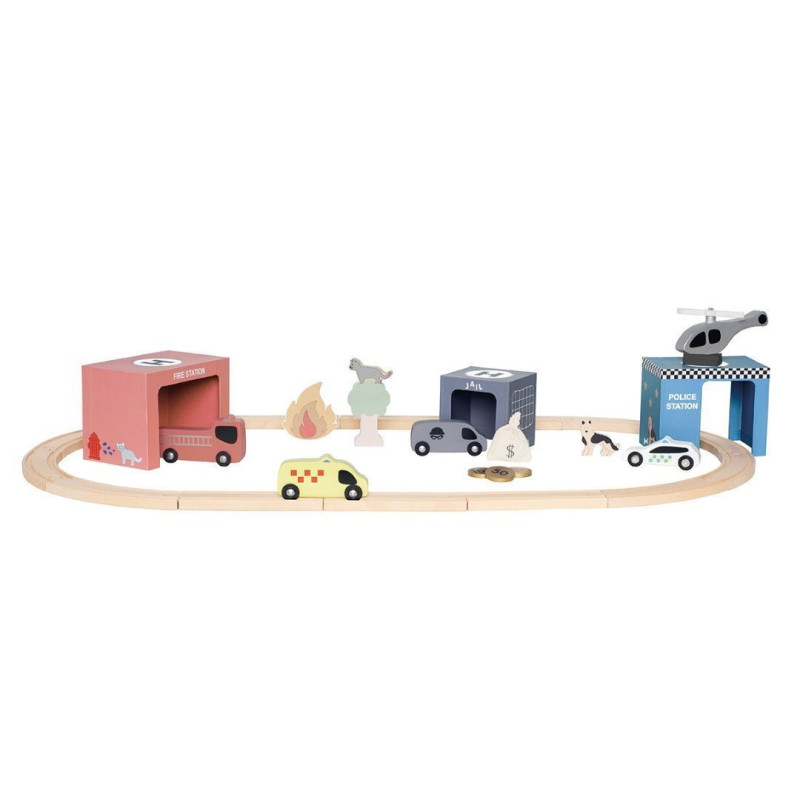 Jabadabado Ξύλινος σιδηρόδρομος με οχήματα διάσωσης