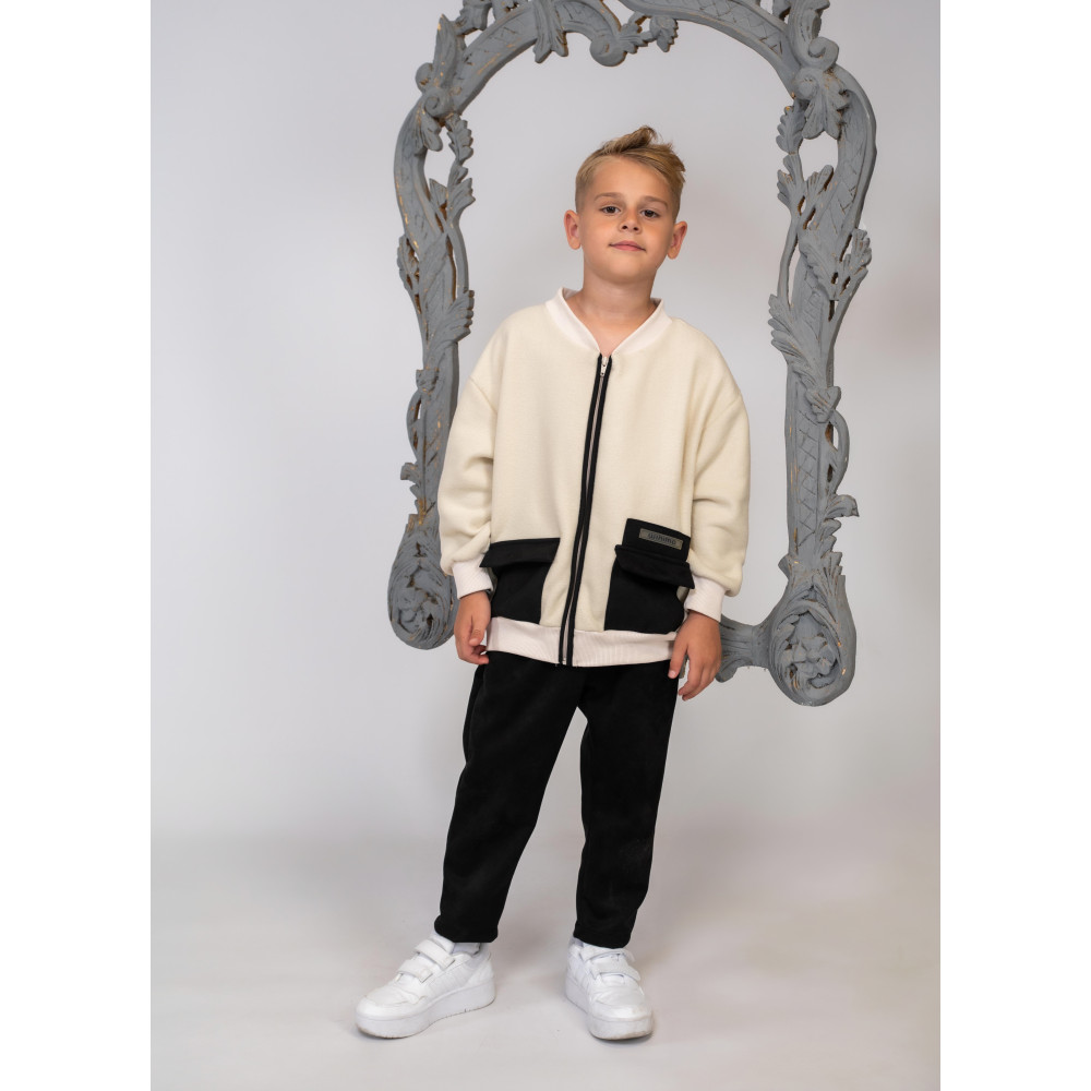 Minimo Σετ 2 Τεμαχίων Fleece Φούτερ Ζακέτα Μπεζ & Παντελόνι – Μαύρο