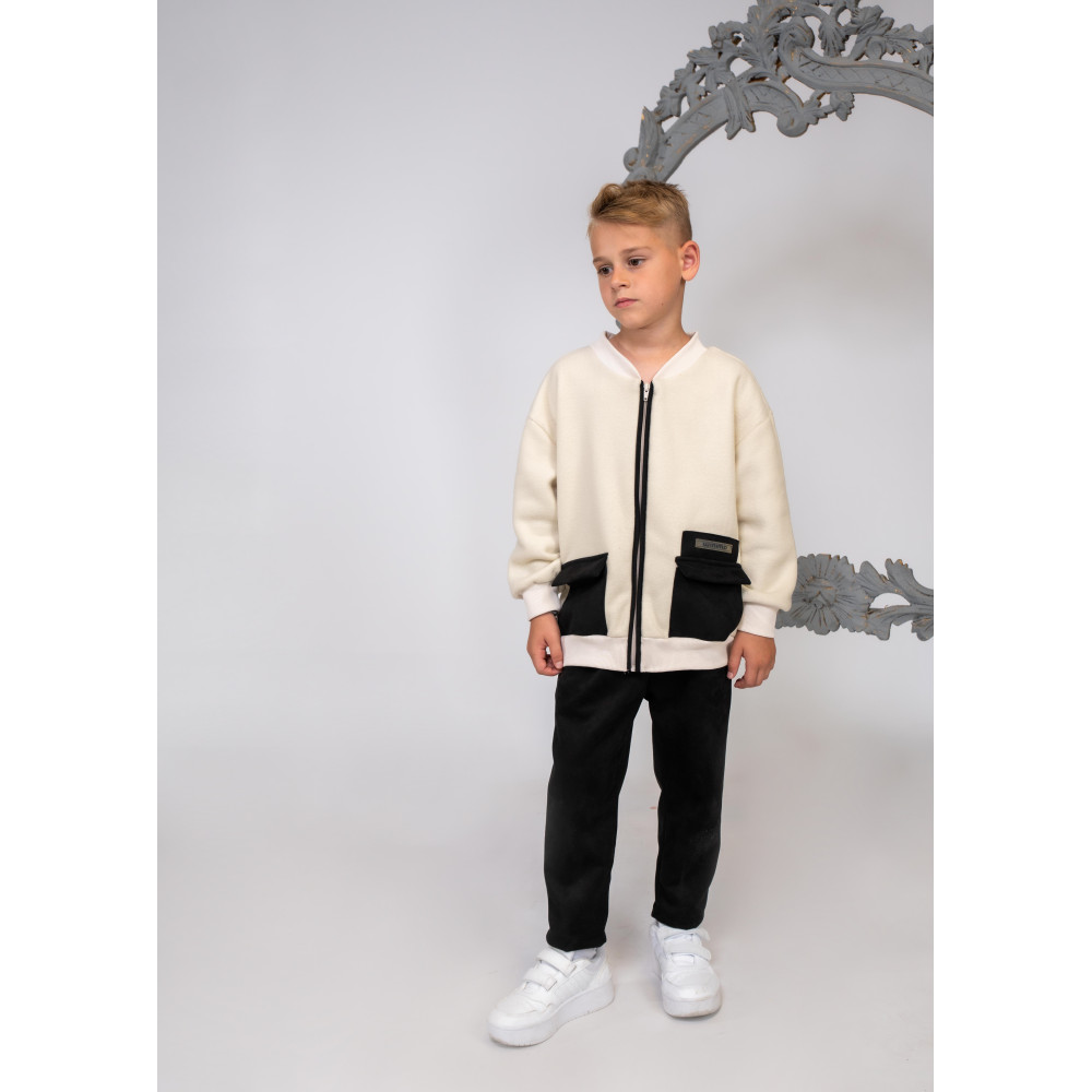 Minimo Σετ 2 Τεμαχίων Fleece Φούτερ Ζακέτα Μπεζ & Παντελόνι – Μαύρο