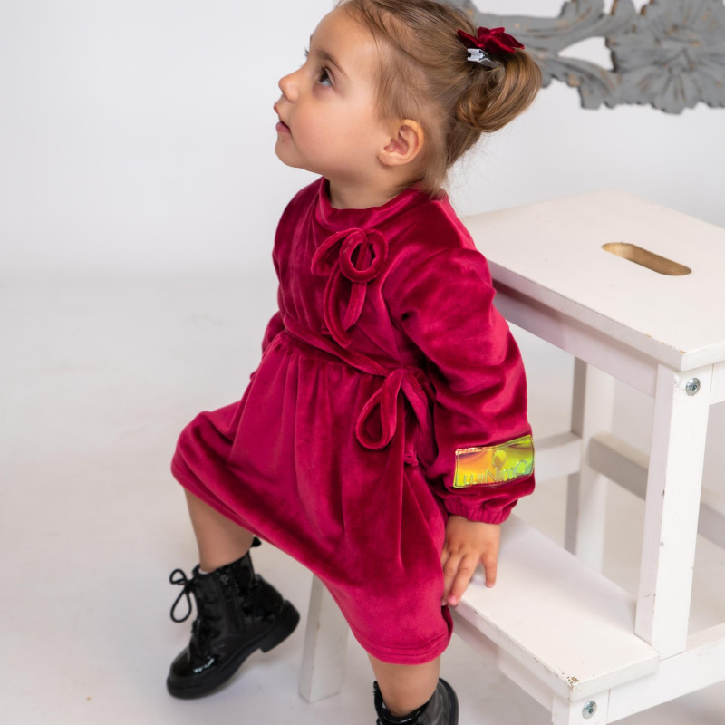Βελούδινο Παιδικό Φόρεμα Με Φιόγκο
