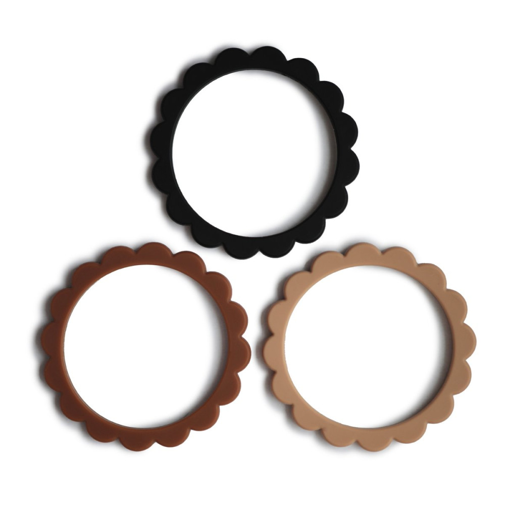 Σετ 3 Μασητικά Βραχιολάκια Σιλικόνης Flower Black-Natural-Caramel Σετ 3 Μασητικά Βραχιολάκια Σιλικόνης Flower Black-Natural-Caramel