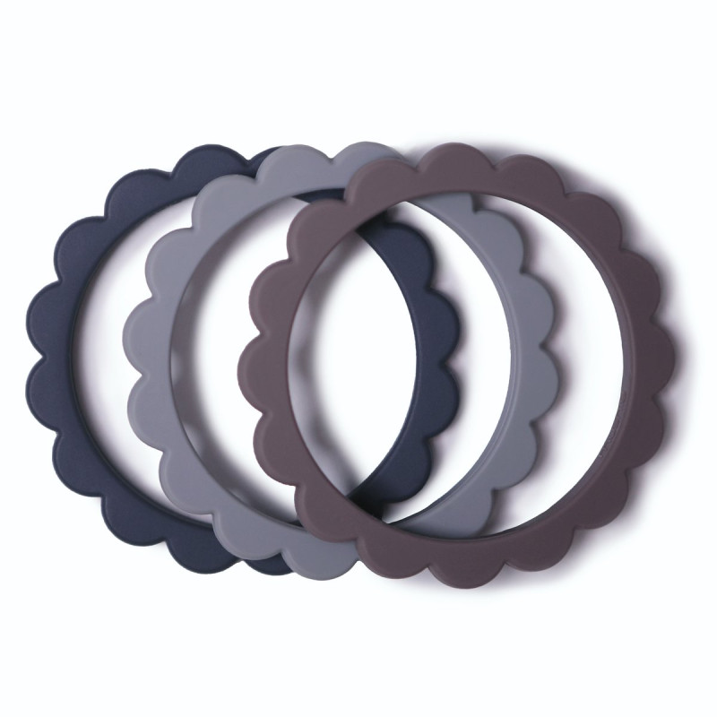 Σετ 3 Μασητικά Βραχιολάκια Σιλικόνης Flower Steel-Dove Gray-Stone