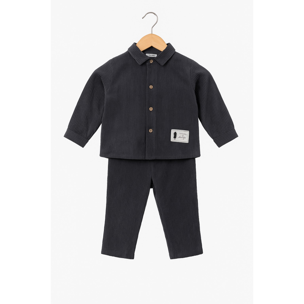 Παιδικό Κοτλέ Σετ Πουκάμισο Με Παντελόνι – Γκρι Ανθρακί
