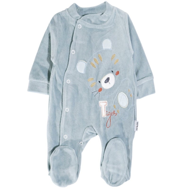 Efilix Baby Ολόσωμο Βελουτέ Φορμάκι Με Σκουφάκι «The Blue Tiger» Efilix Baby Ολόσωμο Βελουτέ Φορμάκι Με Σκουφάκι «The Blue Tiger»