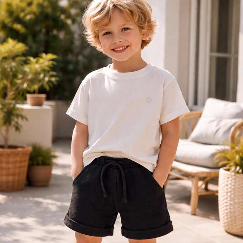 Παιδική Μαύρη Βερμούδα Αγόρι 100% Cotton Με Ελαστική Μέση