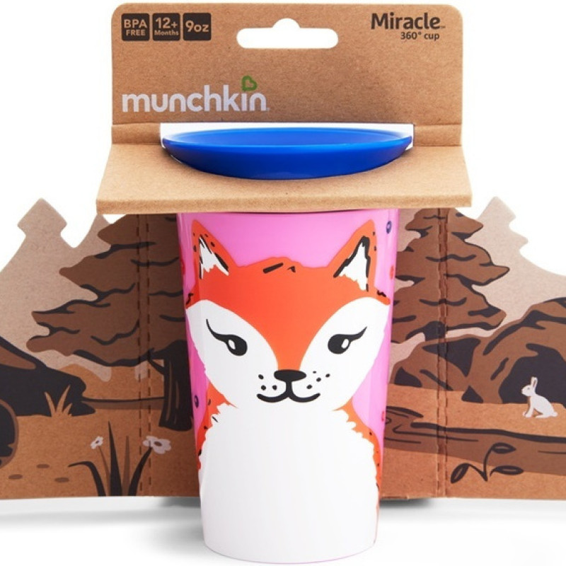 Munchkin Παιδικό Ποτηράκι "Miracle 360° Wildlove Sippy" από Πλαστικό Μπλε 266ml για 12m+