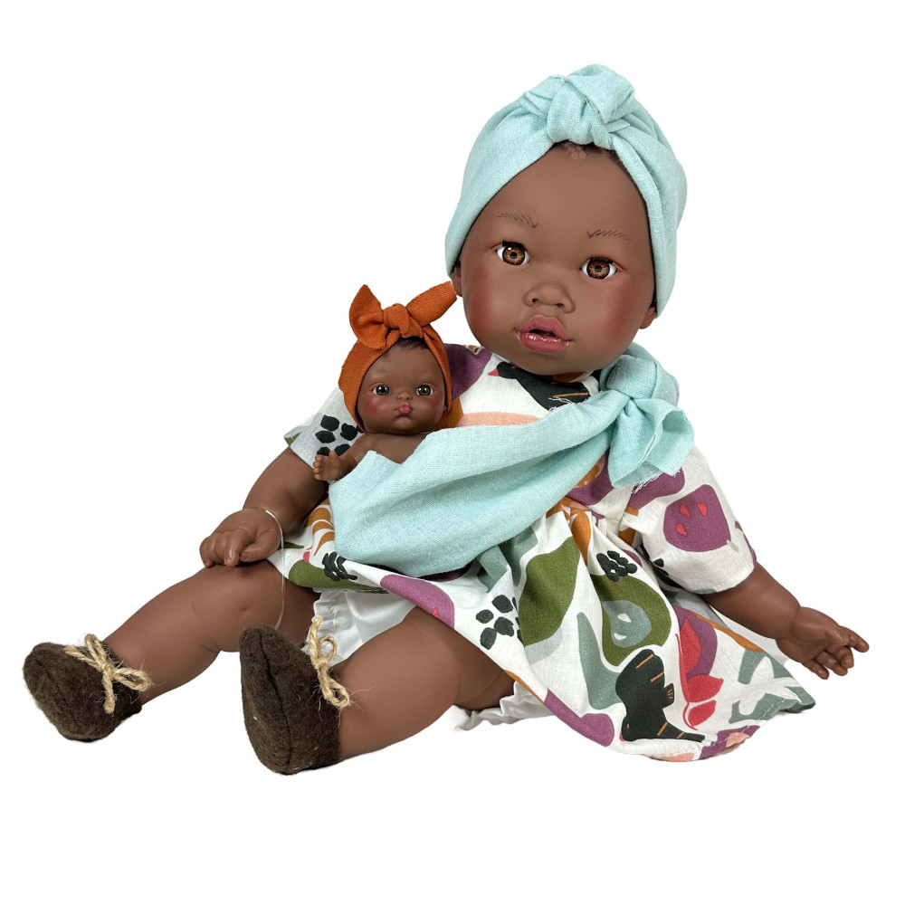 Nines D'Onil Παιδική Κούκλα Alika Με Φλοράλ Φόρεμα & Μωρό Σε Μάρσιπο  40 cm
