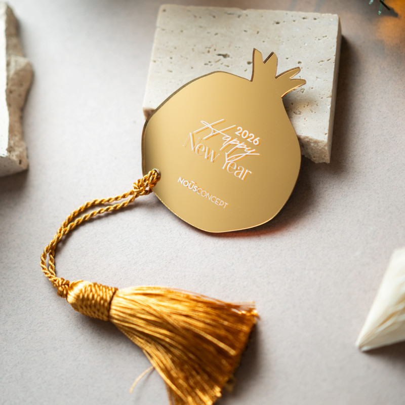  Γούρι Logo Ρόδι | Χρυσό Καθρέπτη Plexiglass