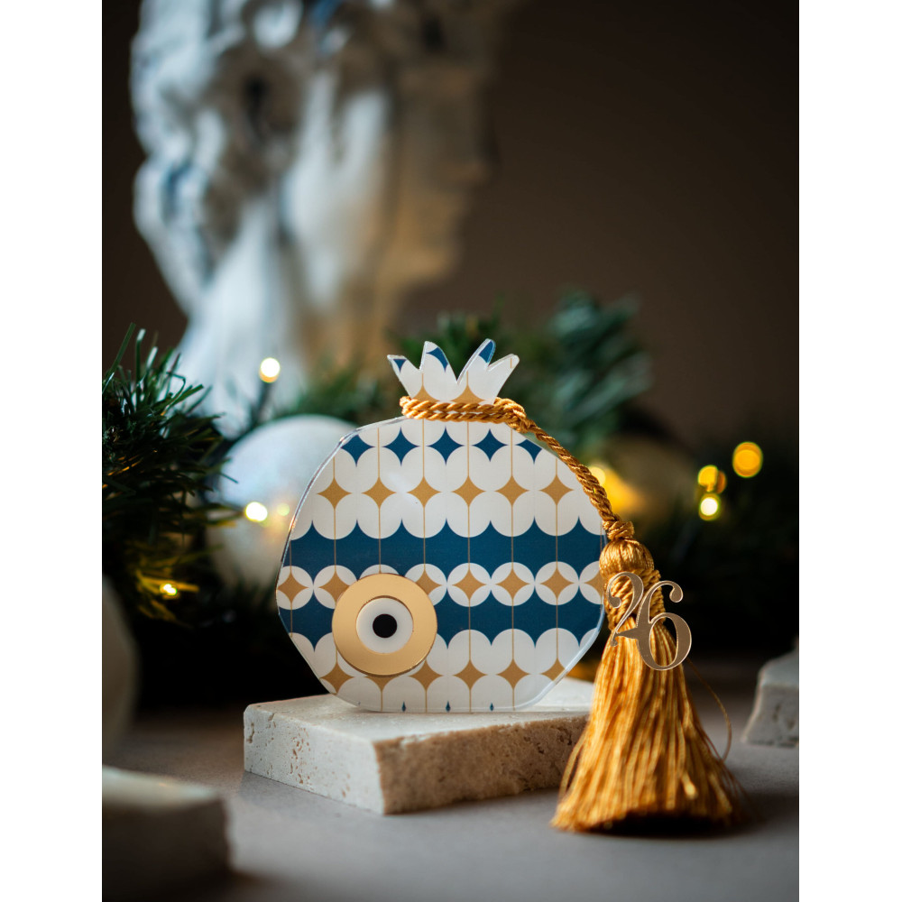 Επιτραπέζιο Γούρι Ρόδι Μοτίβο Μπλε Χρυσό Plexiglass