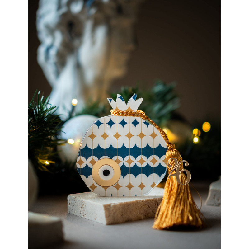 Επιτραπέζιο Γούρι Ρόδι Μοτίβο Μπλε Χρυσό Plexiglass