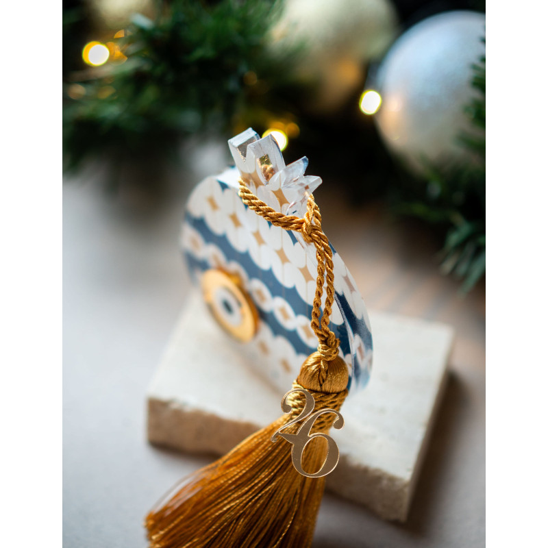 Επιτραπέζιο Γούρι Ρόδι Μοτίβο Μπλε Χρυσό Plexiglass