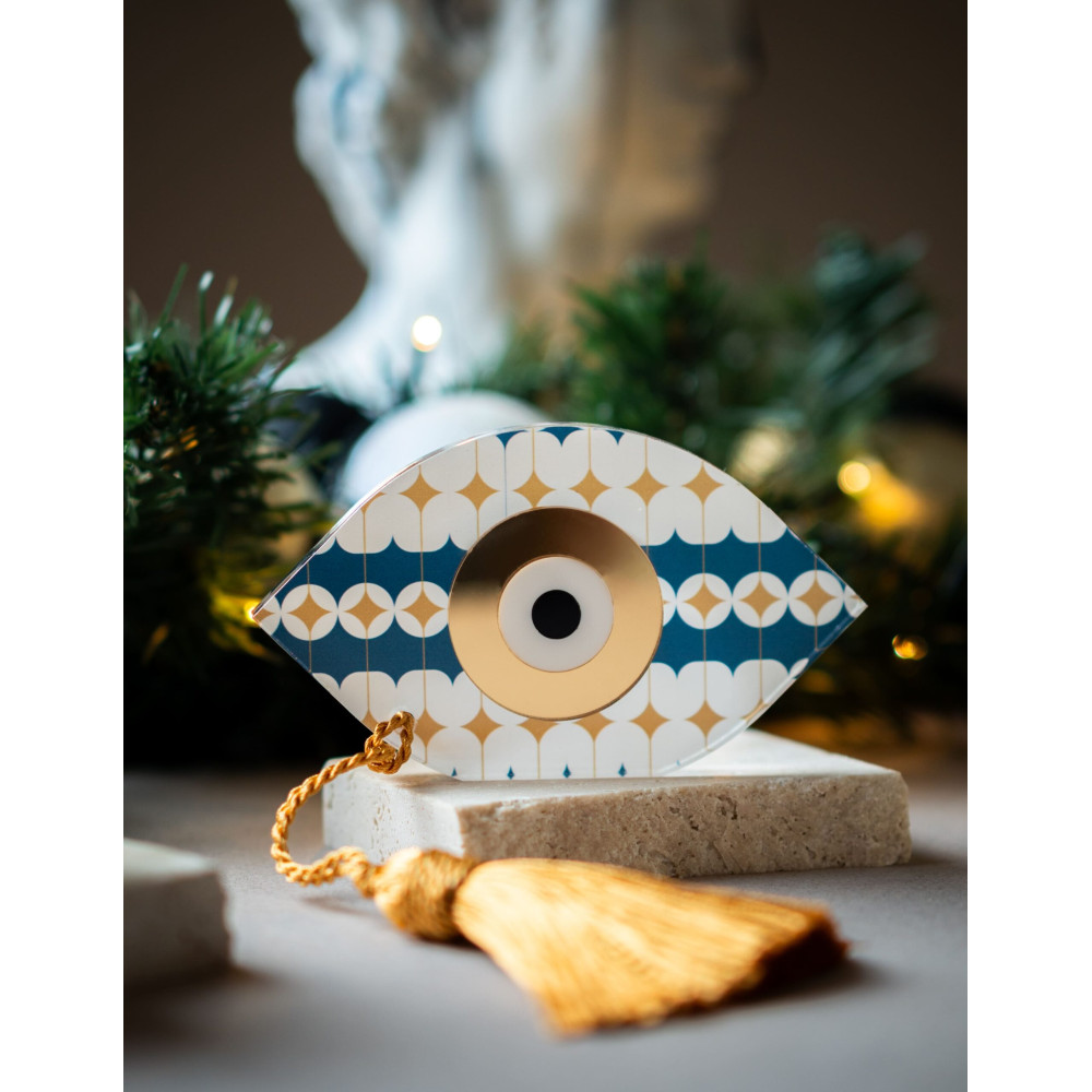 Επιτραπέζιο Γούρι Μάτι Μοτίβο Μπλε Χρυσό Plexiglass