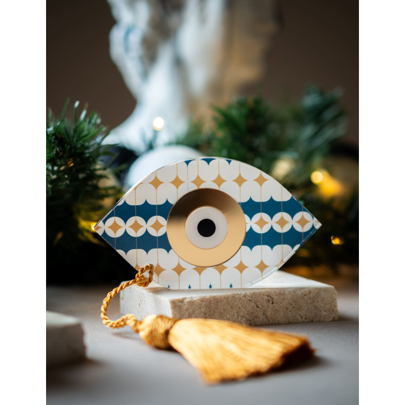 Επιτραπέζιο Γούρι Μάτι Μοτίβο Μπλε Χρυσό Plexiglass