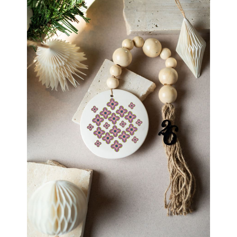 Κεραμικό Χειροποίητο Γούρι Λιλά Λουλούδια