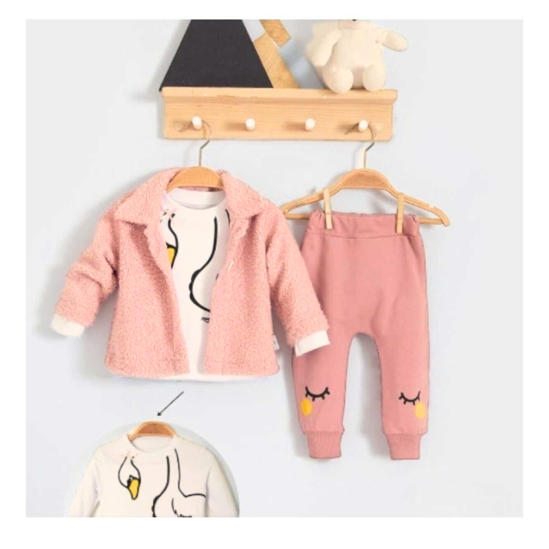 Παιδικό Βαμβακερό Σετ με Παντελόνι  3τμχ Soft Pink Fluffy Ζακέτα Παιδικό Βαμβακερό Σετ με Παντελόνι  3τμχ Soft Pink Fluffy Ζακέτα